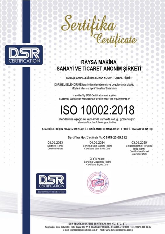 Page d'accueil 25 RAYSA ISO 10002 2018