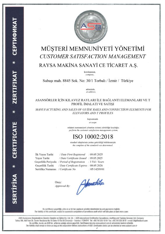Sertifikalarımız 2 S E R T I F I K A RAYSA MAKINA 10002 JAS 2025