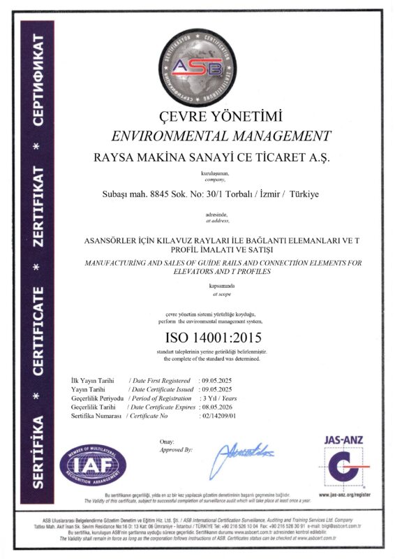 Sertifikalarımız 3 S E R T I F I K A RAYSA MAKINA 14001 JAS 2025