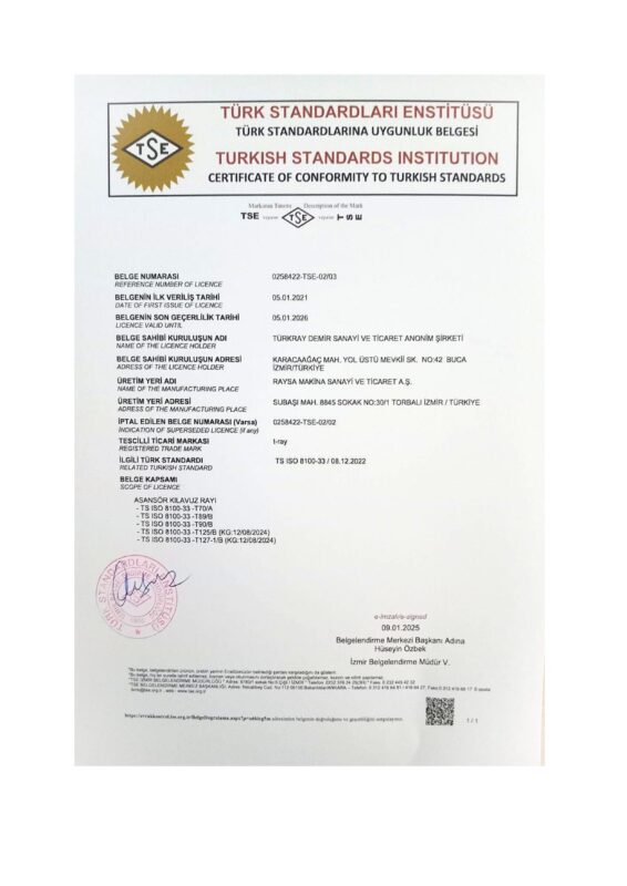 Sertifikalarımız 5 TURKRAY AS TSE T RAY MARKA TSE BELGESI 05 01 2026